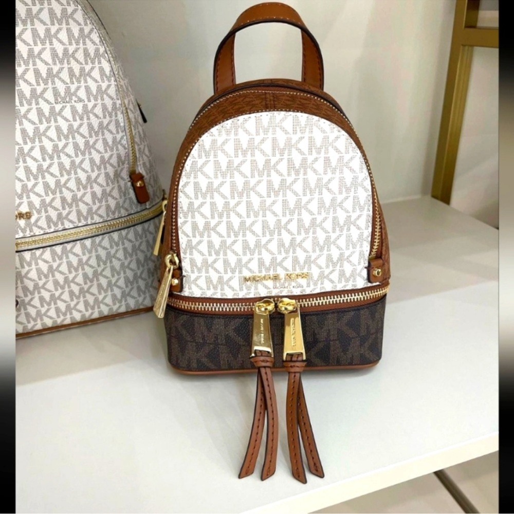 Michael Kors Rhea Mini Color-Block Logo Backpack Luggage Multi - Picture 9 of 9